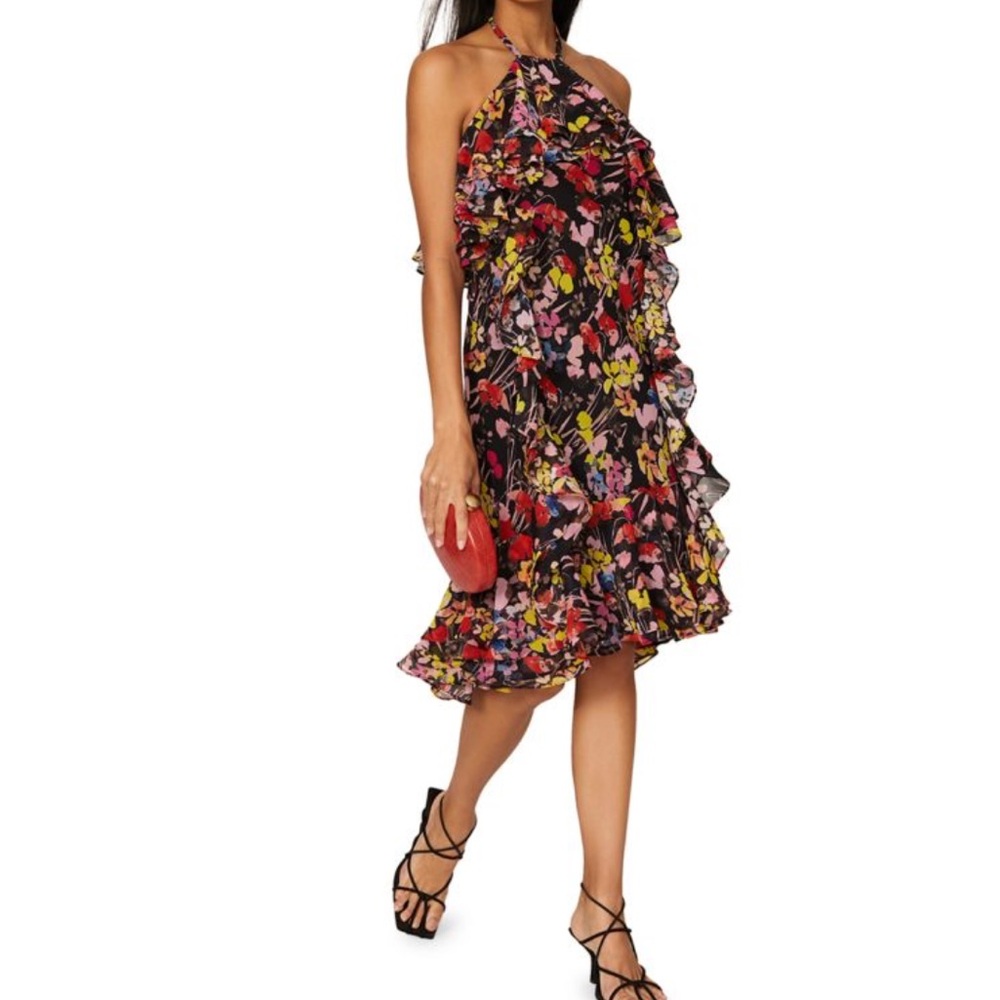 JASON WU Halter Floral Ruffle‎ Midi Dress Size 8